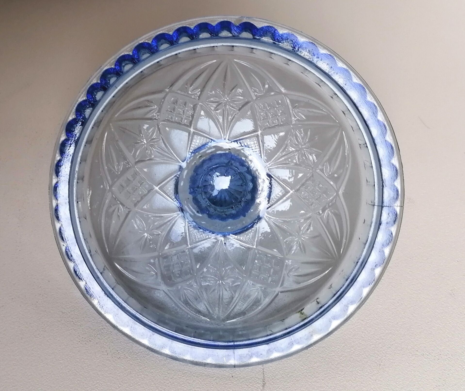 Sweeten candy box in blue pressed molded glass