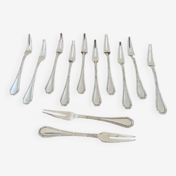 Maitre-Orfèvre Ercuis - Série de 12 fourchettes à escargots et crustacés - Modèle Trianon - En métal