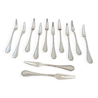 Master Goldsmith Ercuis - Series of 12 snail and shellfish forks - Trianon model - Metal