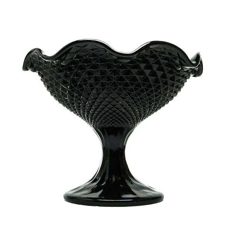 Sugar bowl, New Postmodernism, black hyalite glass, Ząbkowice, Poland, 1970s