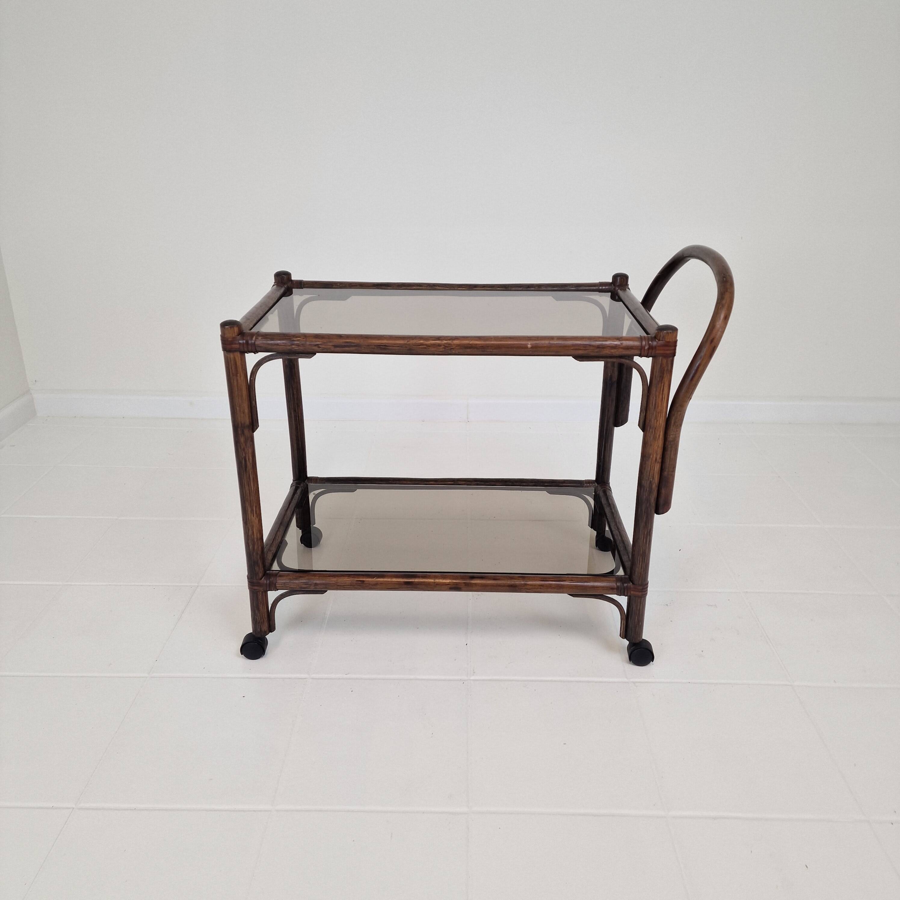 Italian Bas Card or Trolley in Bentwood and Smoked Glass, 1970's