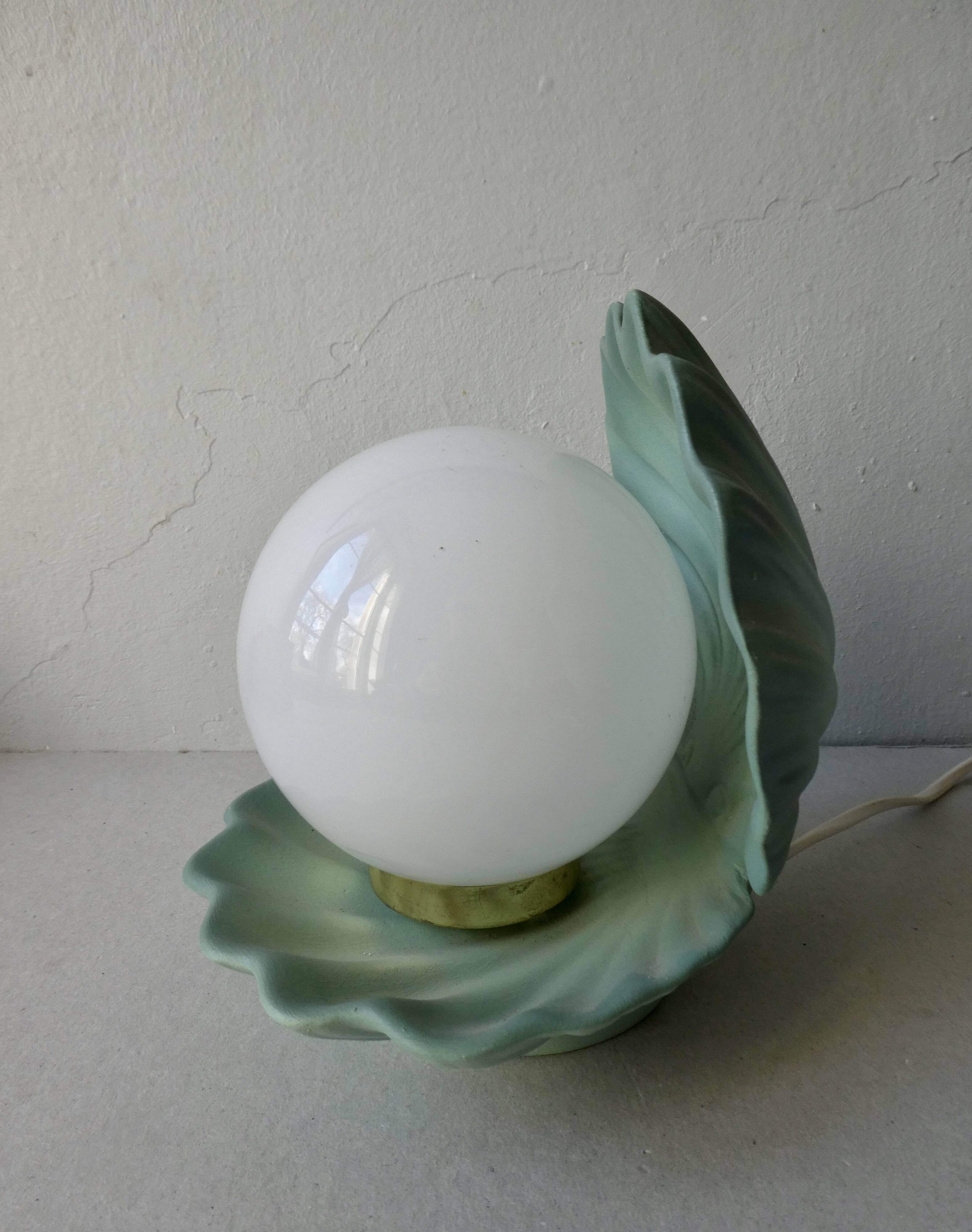 Ceramic shell lamp and opaline, 80s