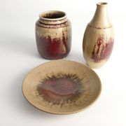 Unique Oxblood Glazed Stoneware Pieces, By Henning Nilsson, Set of 3