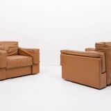 Fauteuils club italiens modernes en cuir cognac