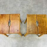 Pair of wooden farm stools