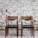 4 vintage Scandinavian chairs in teak and imitation leather, 1960