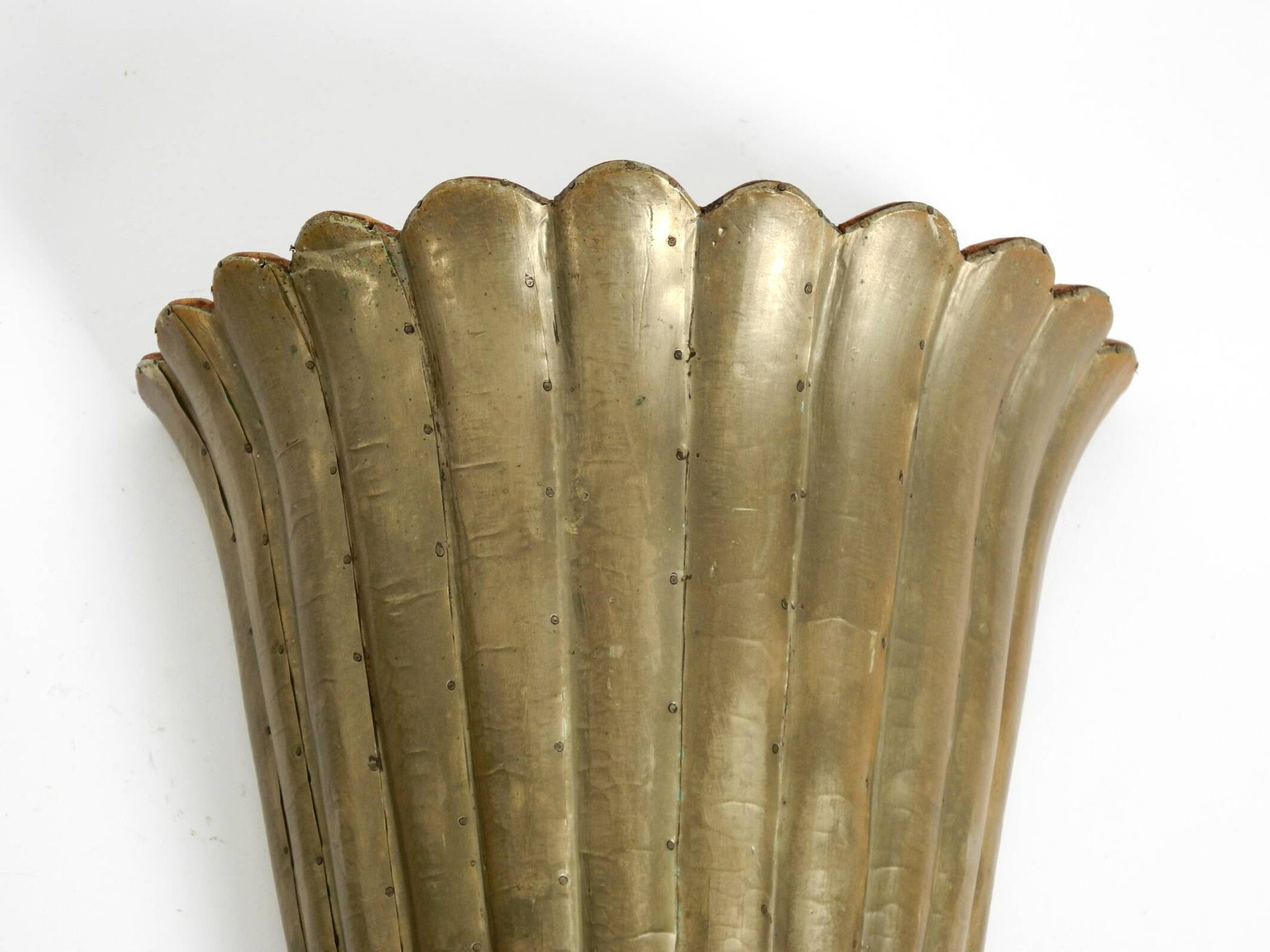 Two large, rare 1950s wall lamps made of wood with aluminum cladding