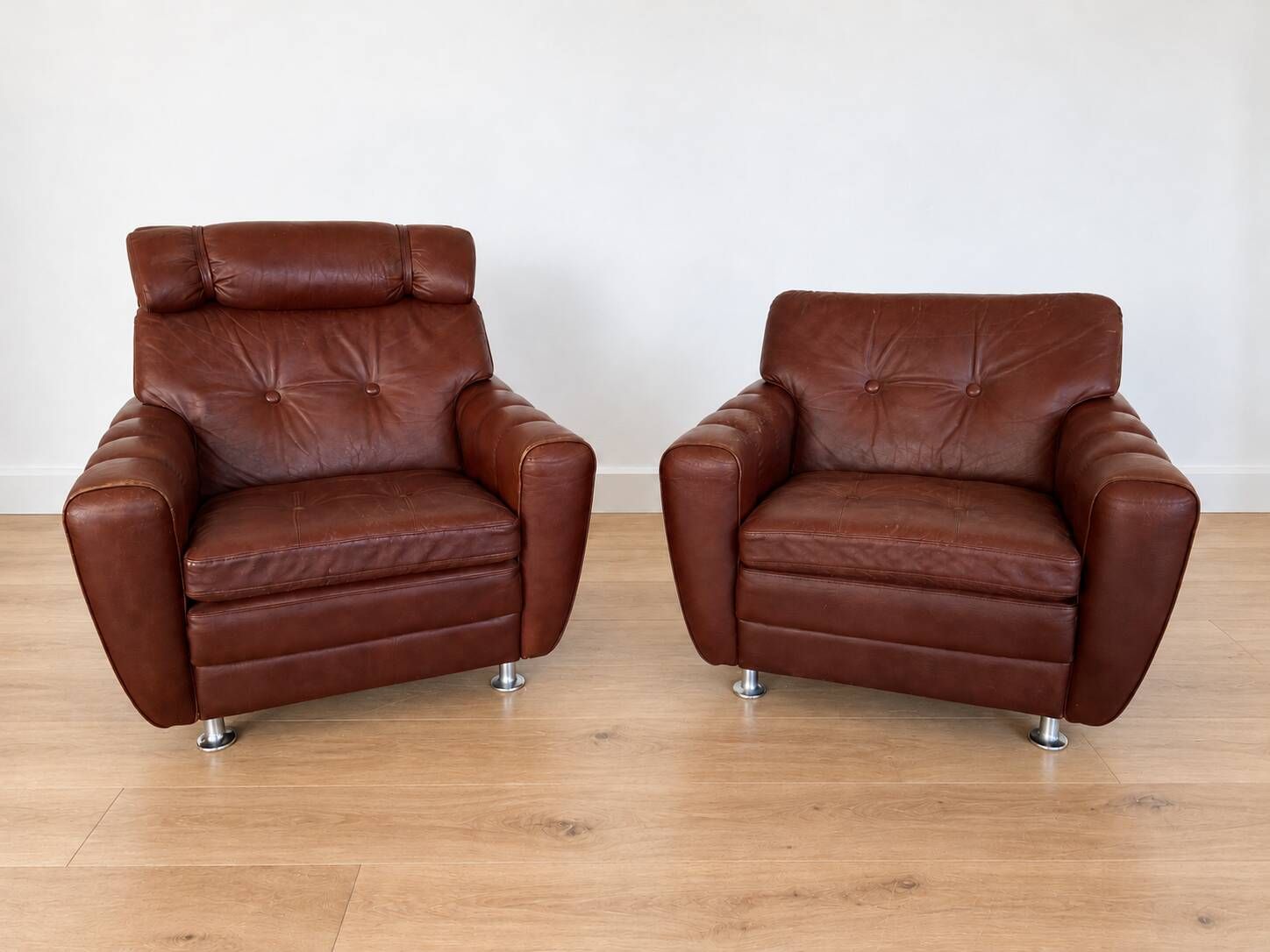 Vintage Danish mid-century lounge chairs by Svend Skipper in burgundy leather
