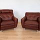 Vintage Danish mid-century lounge chairs by Svend Skipper in burgundy leather