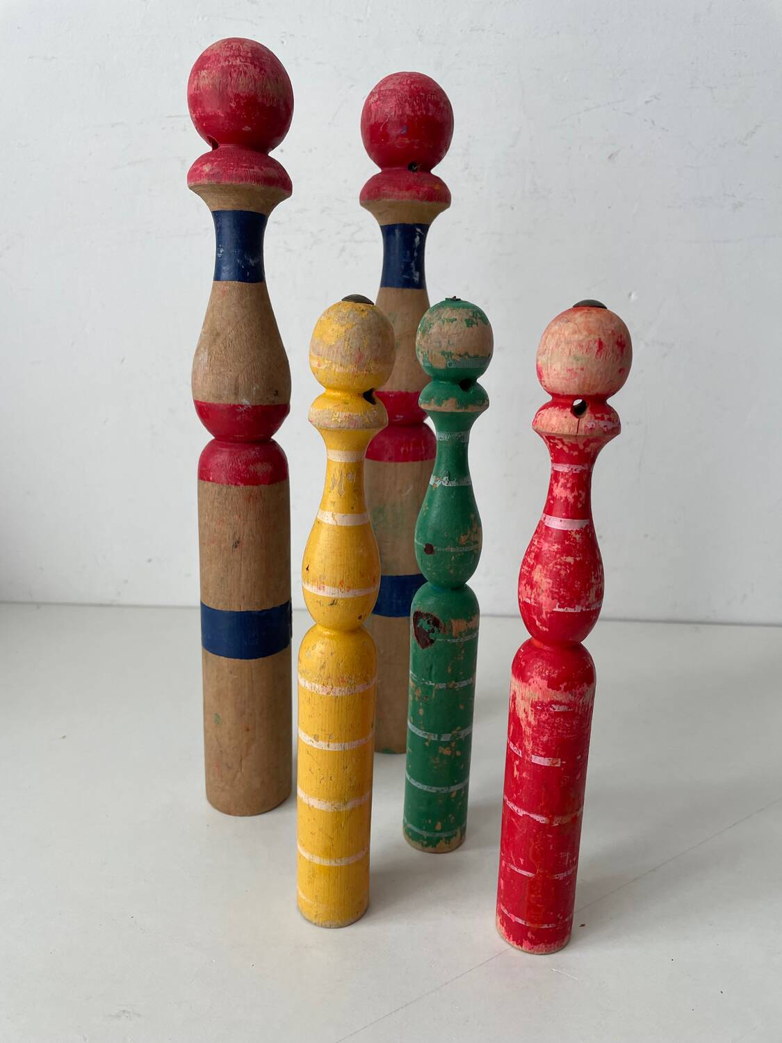 Old wooden bowling pins