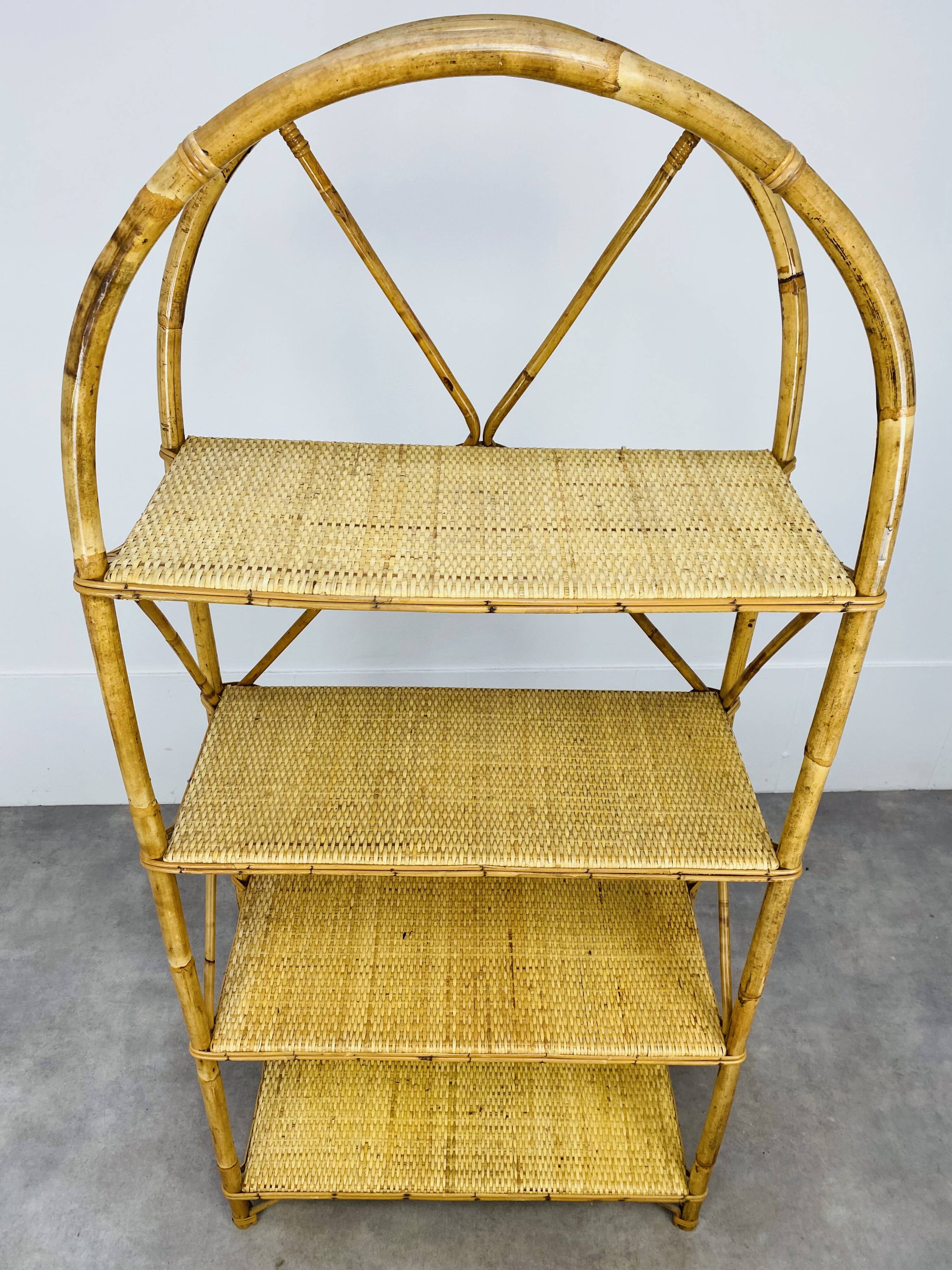 Vintage rattan bookshelf 60s