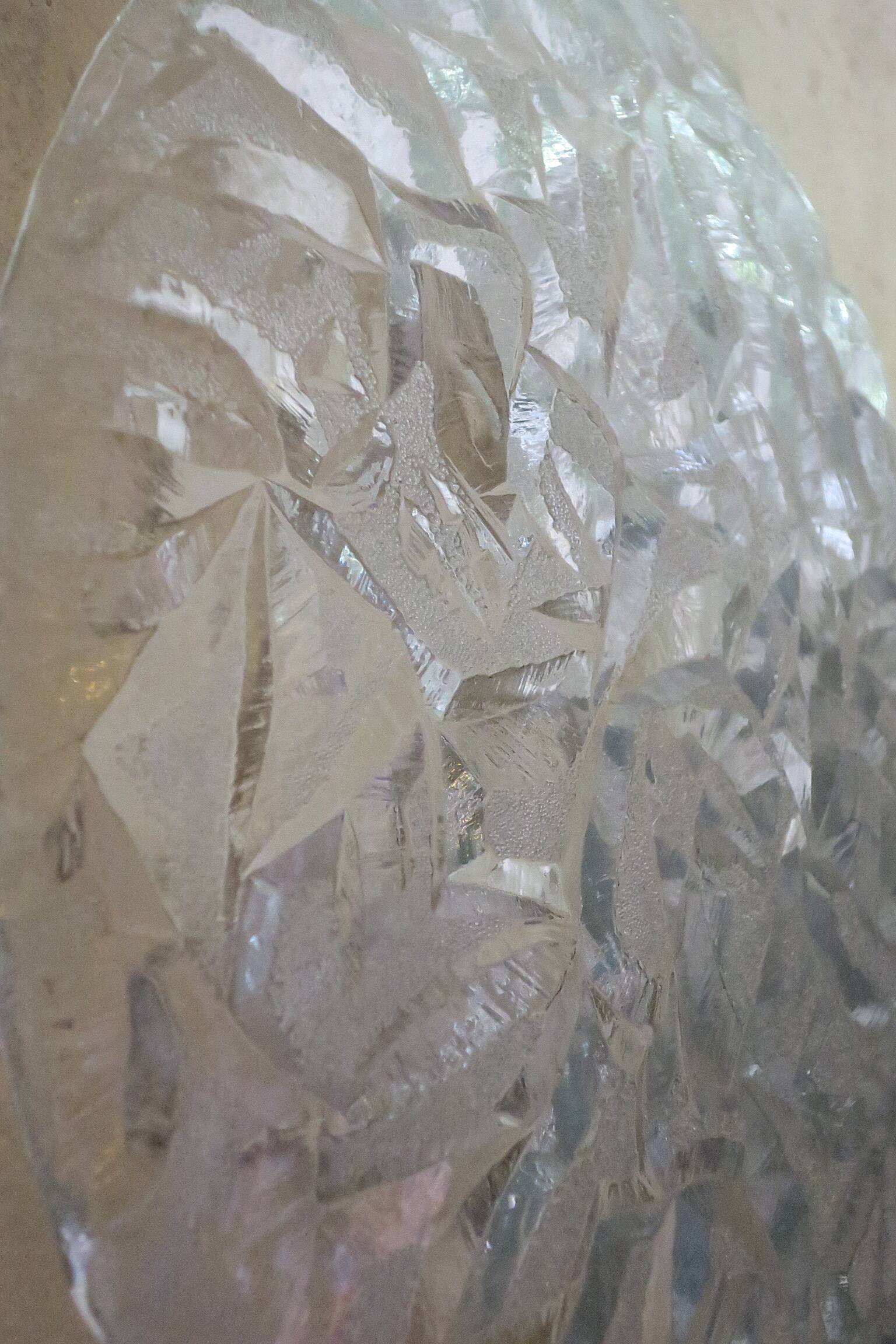 Frosted ice glass  plafonnier, Kaiser Leuchten label, 1970s