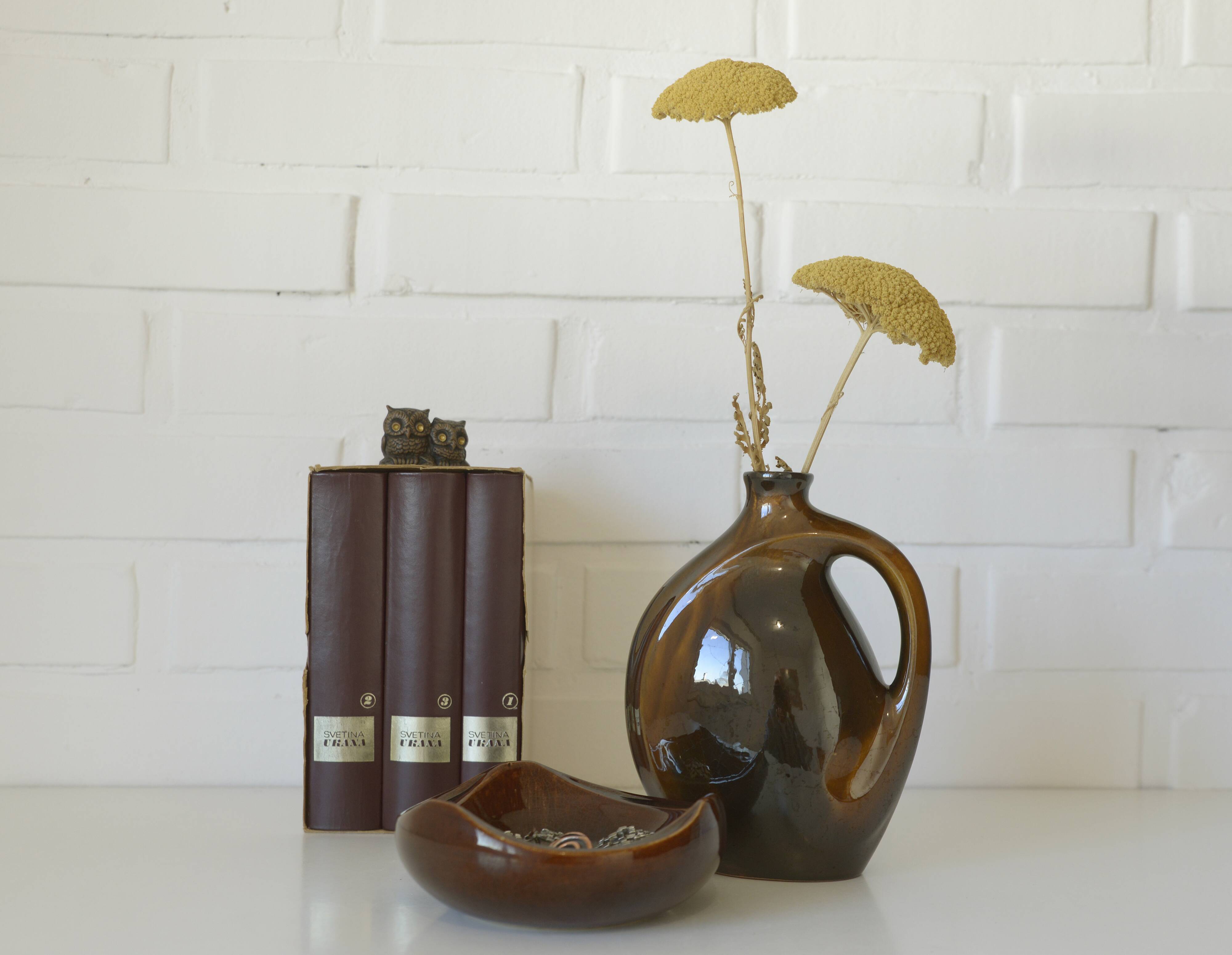 Mid Century Modern Ceramic Set: Handmade Vase & Ashtray, Yugoslavia