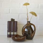 Mid Century Modern Ceramic Set: Handmade Vase & Ashtray, Yugoslavia