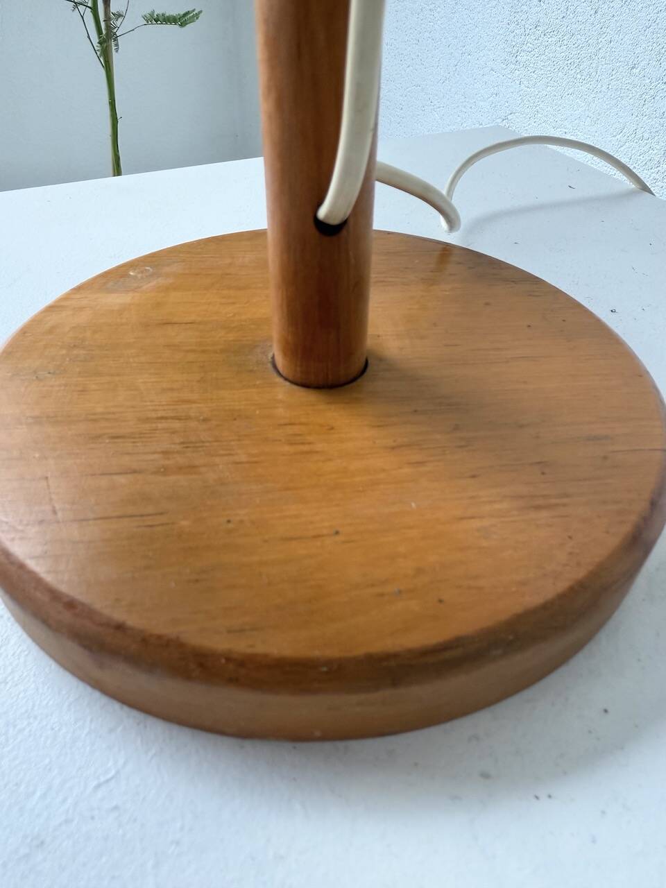 70s oak wood table lamp
