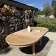 Round solid oak table with extensions, maximum 220cm.