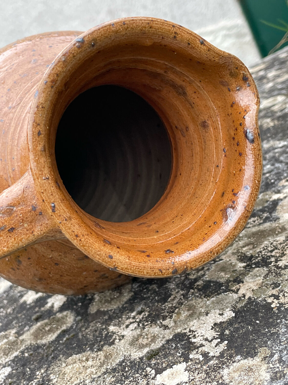 Vintage pyrite and glazed stoneware pitcher