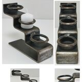 Sculptural candle holder patinated steel design 80s