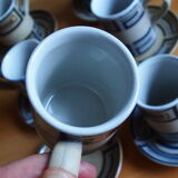 Set of 6 cups in vintage artisanal stoneware and its sub-cups