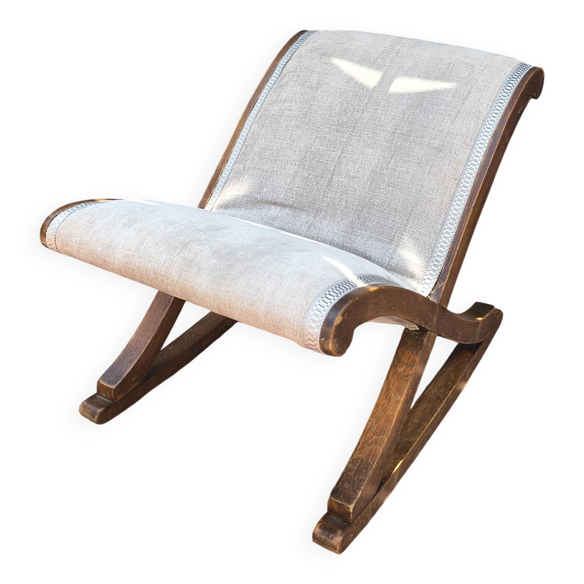 Vintage rocking footrest (60s/70s) – Reupholstered in light grey fabric