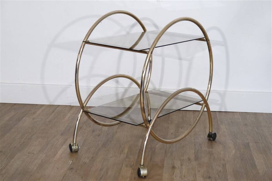 Glass and gold metal rolling trolley 1970