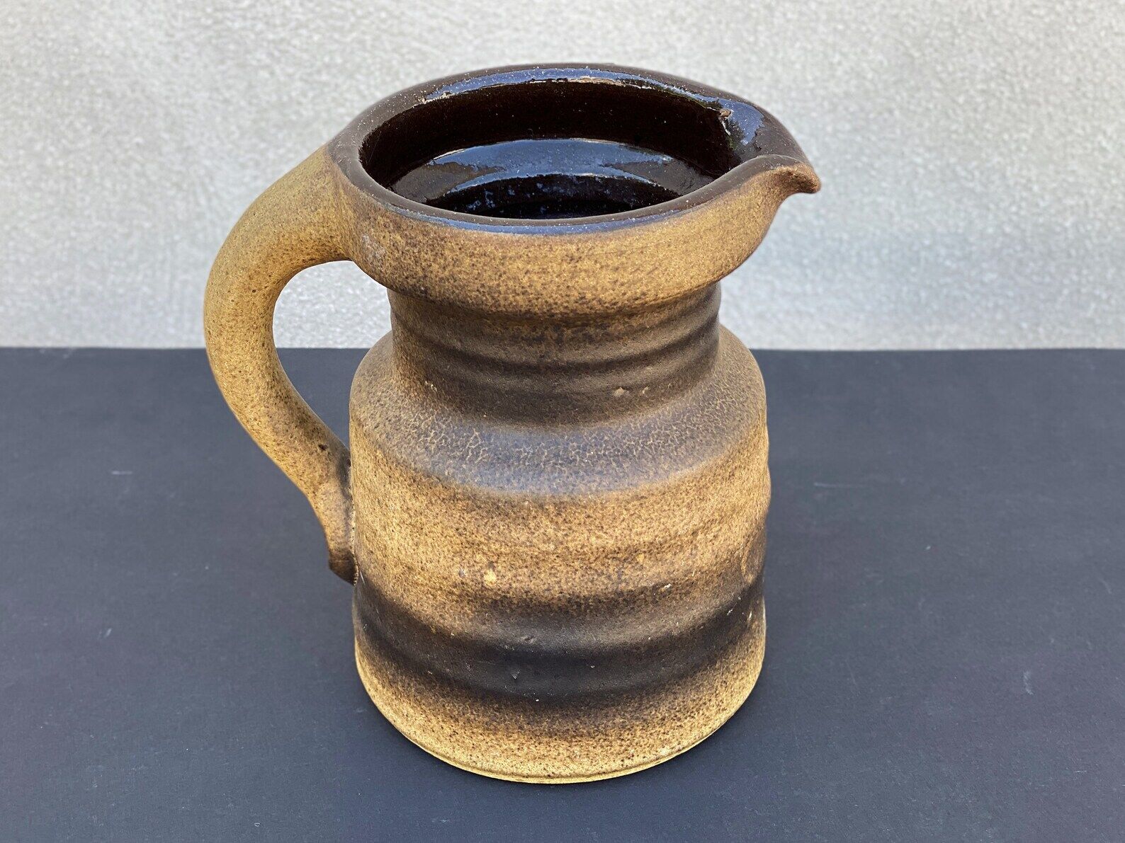 Vintage brown ceramic ear vase / jug vase