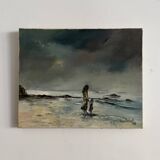 Oil on canvas surreal landscape by Serge Doceul 1988 Complicity