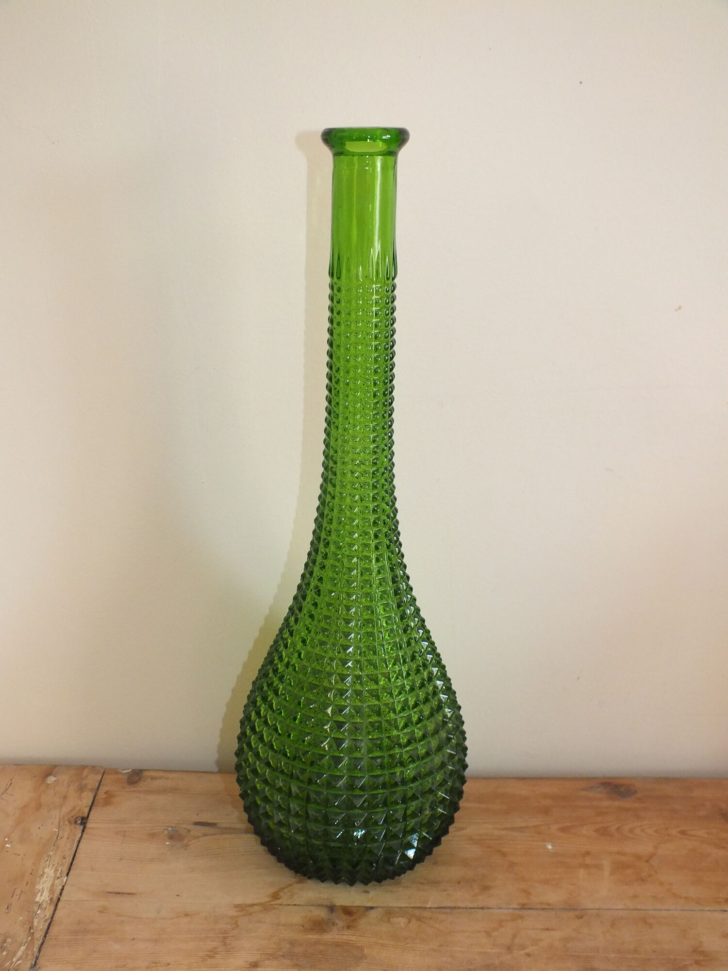 Empoli Italian glass bottle vase without cap, with diamond points