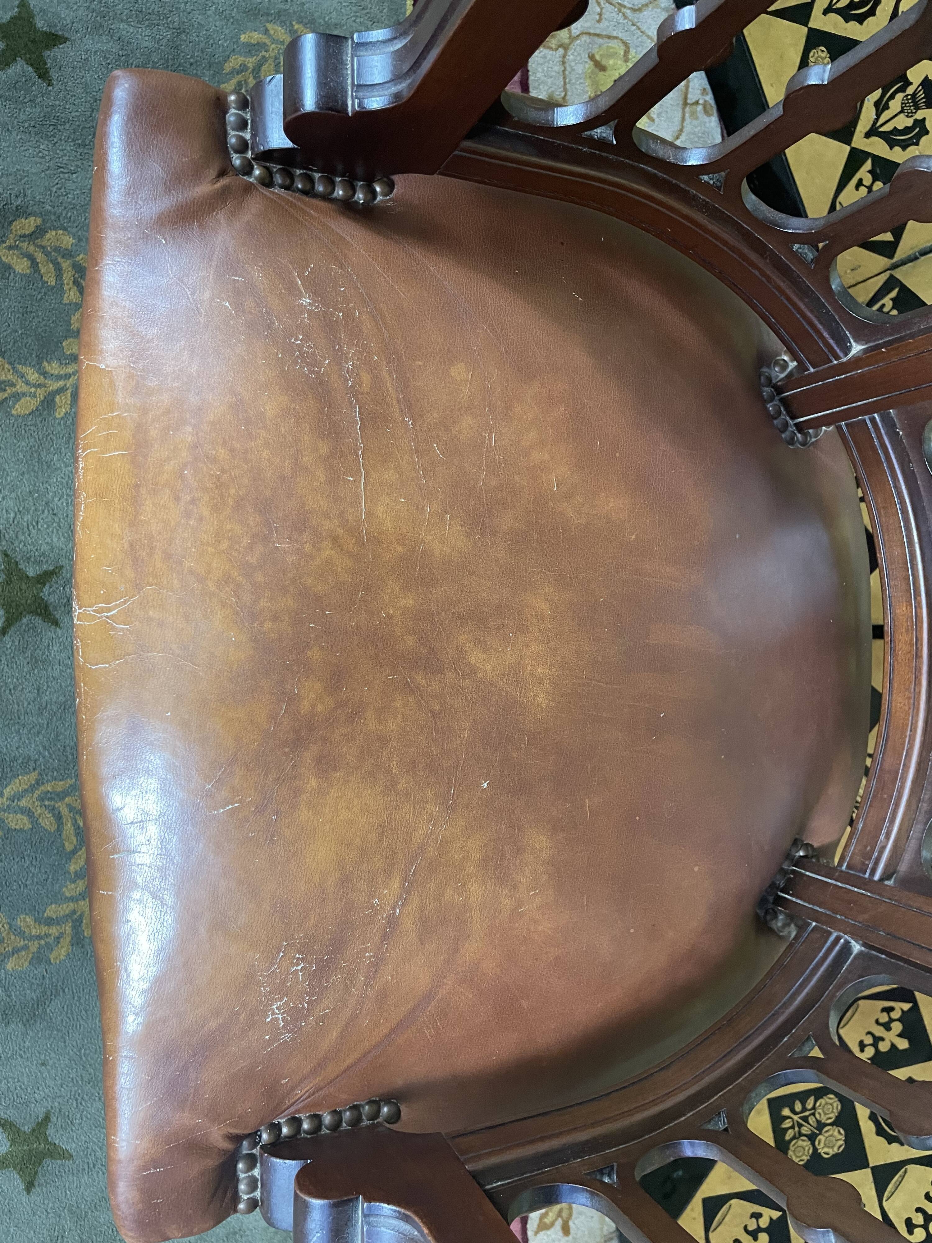 Louis XVI style office armchair in mahogany and leather