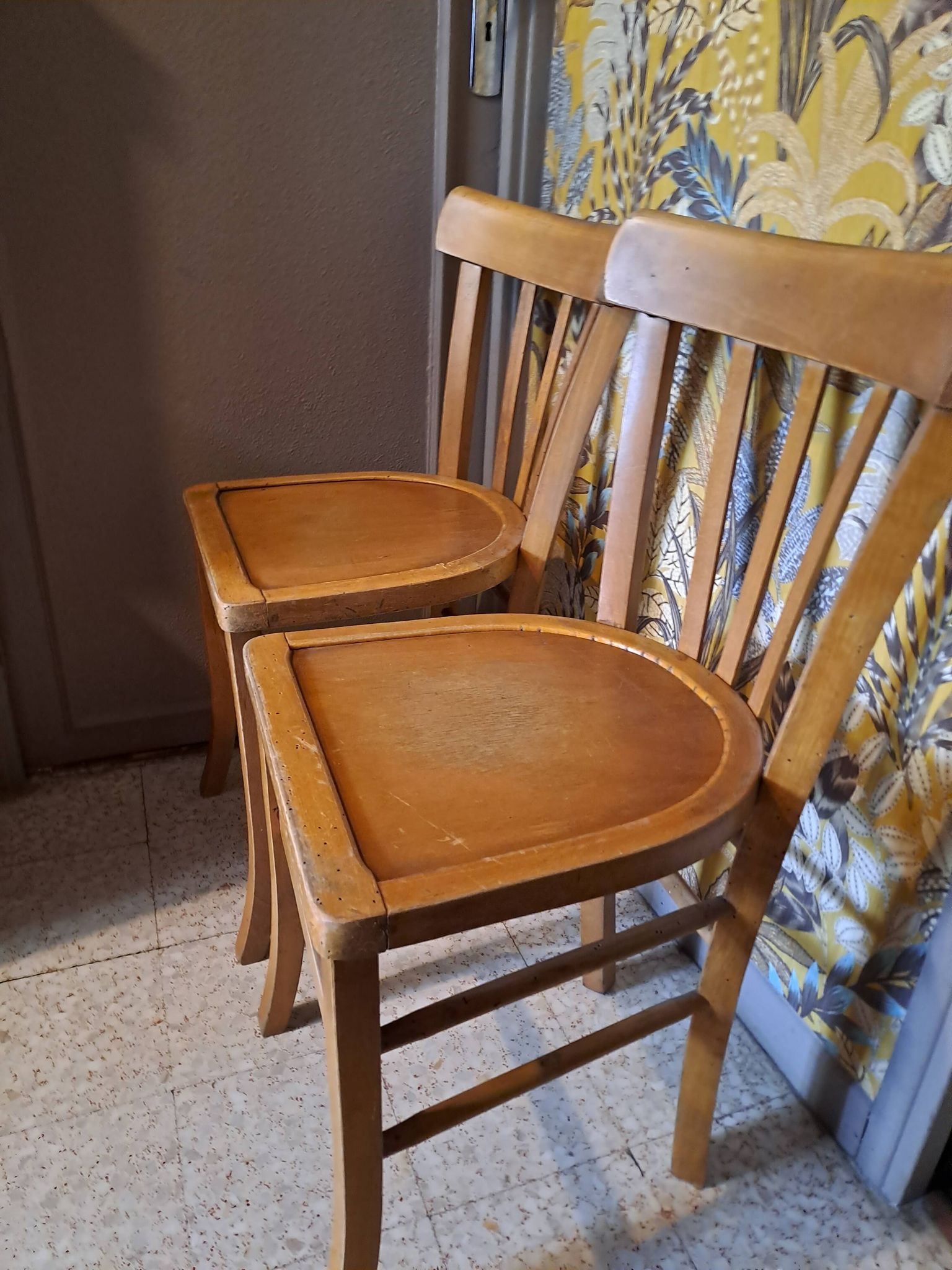 Set of 2 blond wood bistro chairs 1940