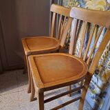 Set of 2 blond wood bistro chairs 1940