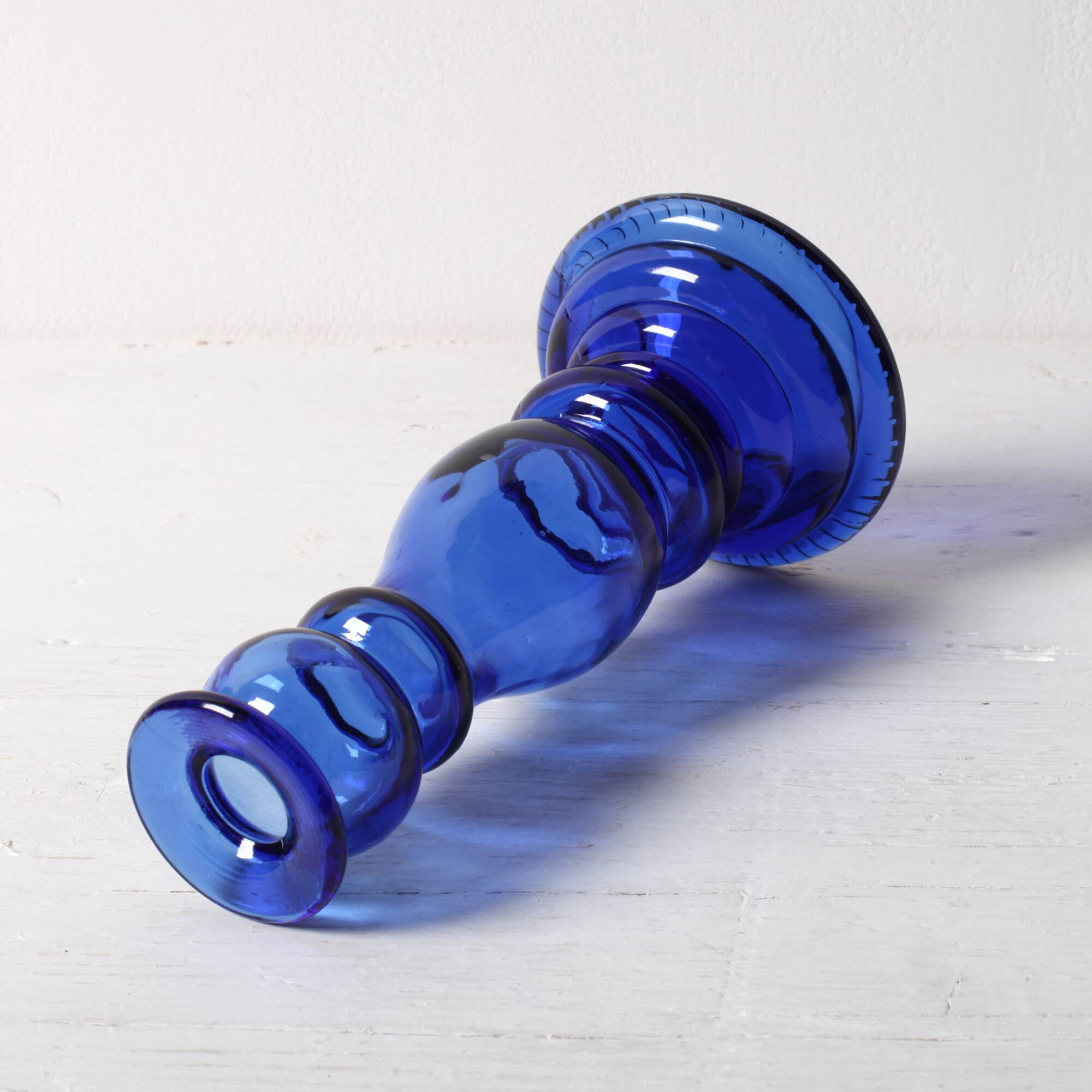 Bougeoir vintage en verre bleu cobalt / Italie / Années 1990