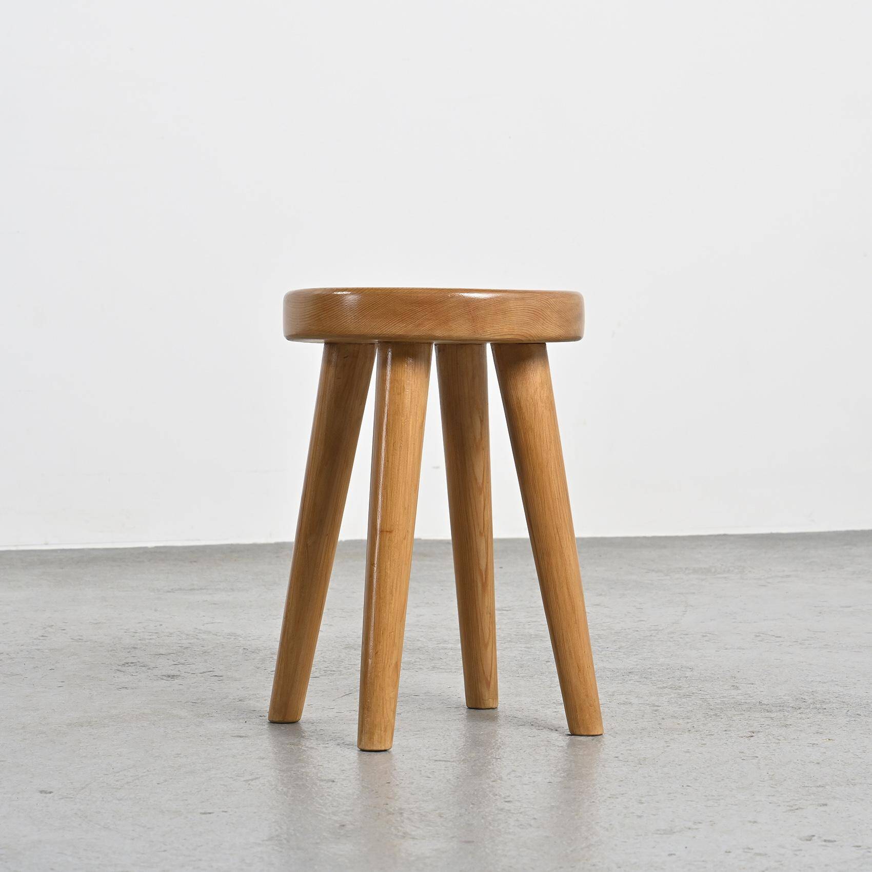 Tabouret en Pin par René Martin, France, circa 1965
