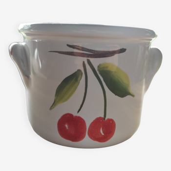 Cache pot en céramique à décor de cerises