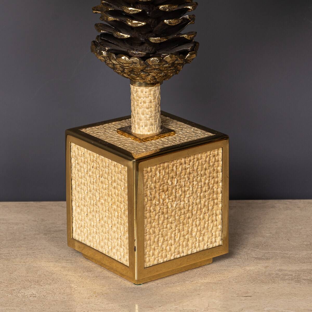 A vintage 20thc italian bergere lamp with pine cone detailing c.1970
