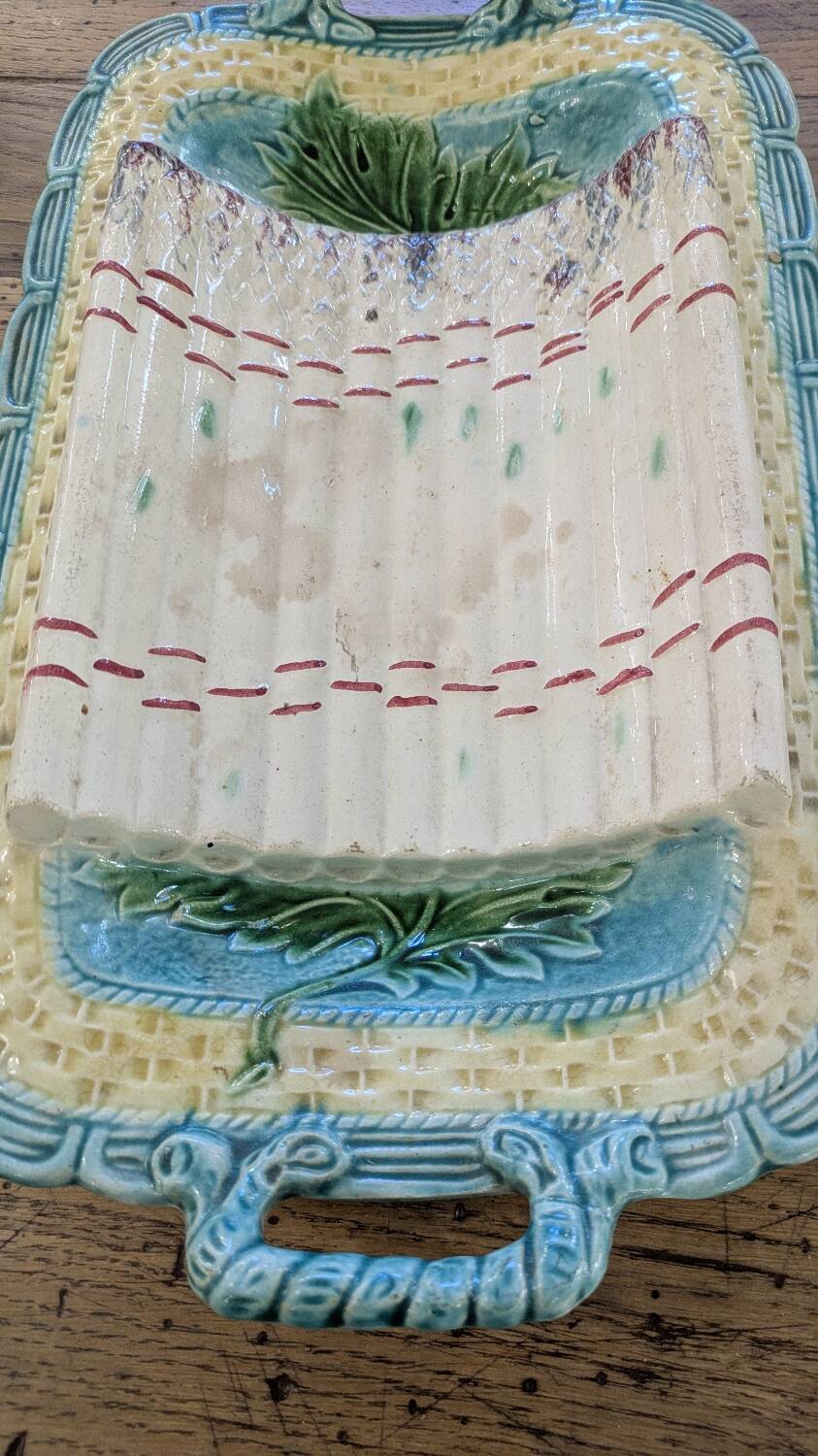 19th century majolica asparagus dish