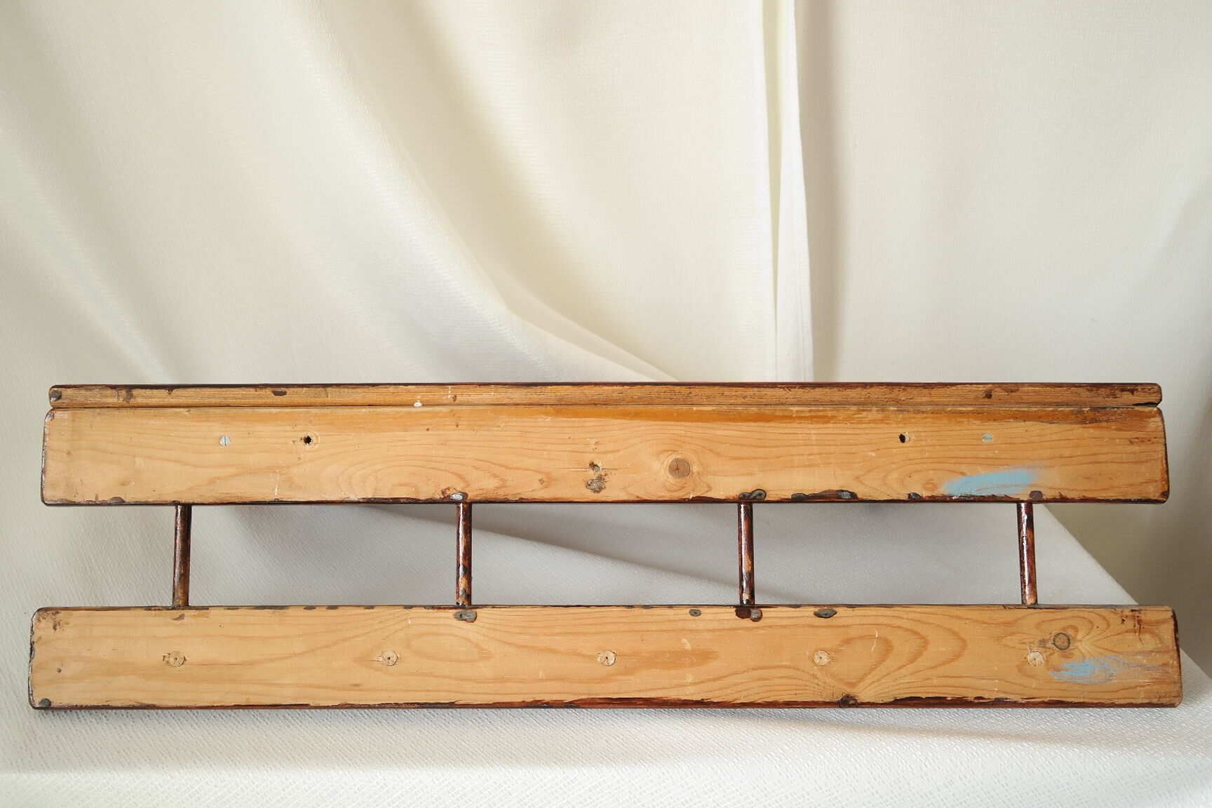 Vintage dark wood wall coat rack
