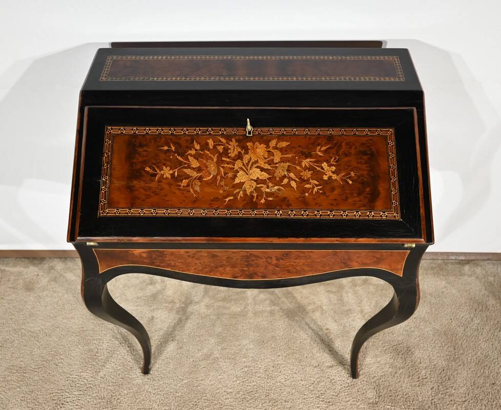 Blackened pearwood and amboyna sloping desk, Napoleon III period, mid-19th century