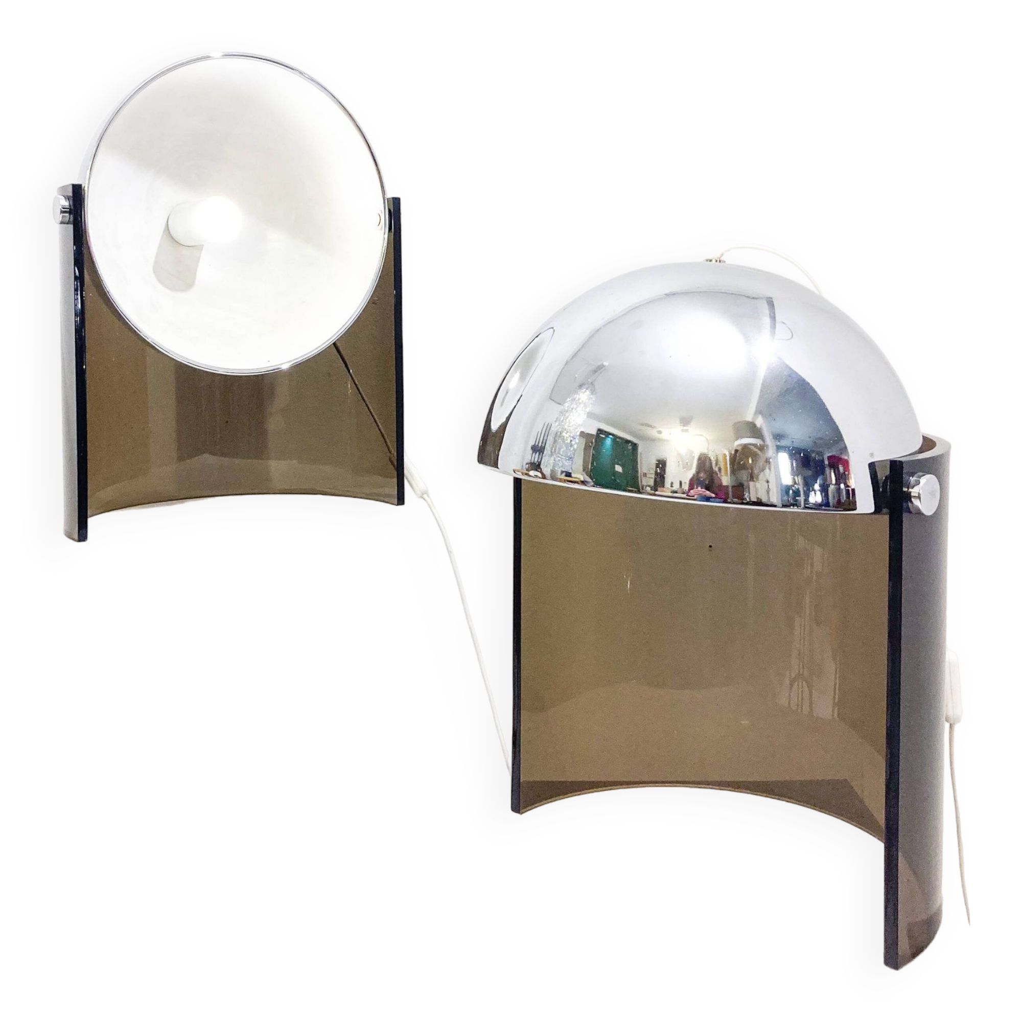 Mid-Century Modern Pair of Chrome and Plexiglass, 1970s