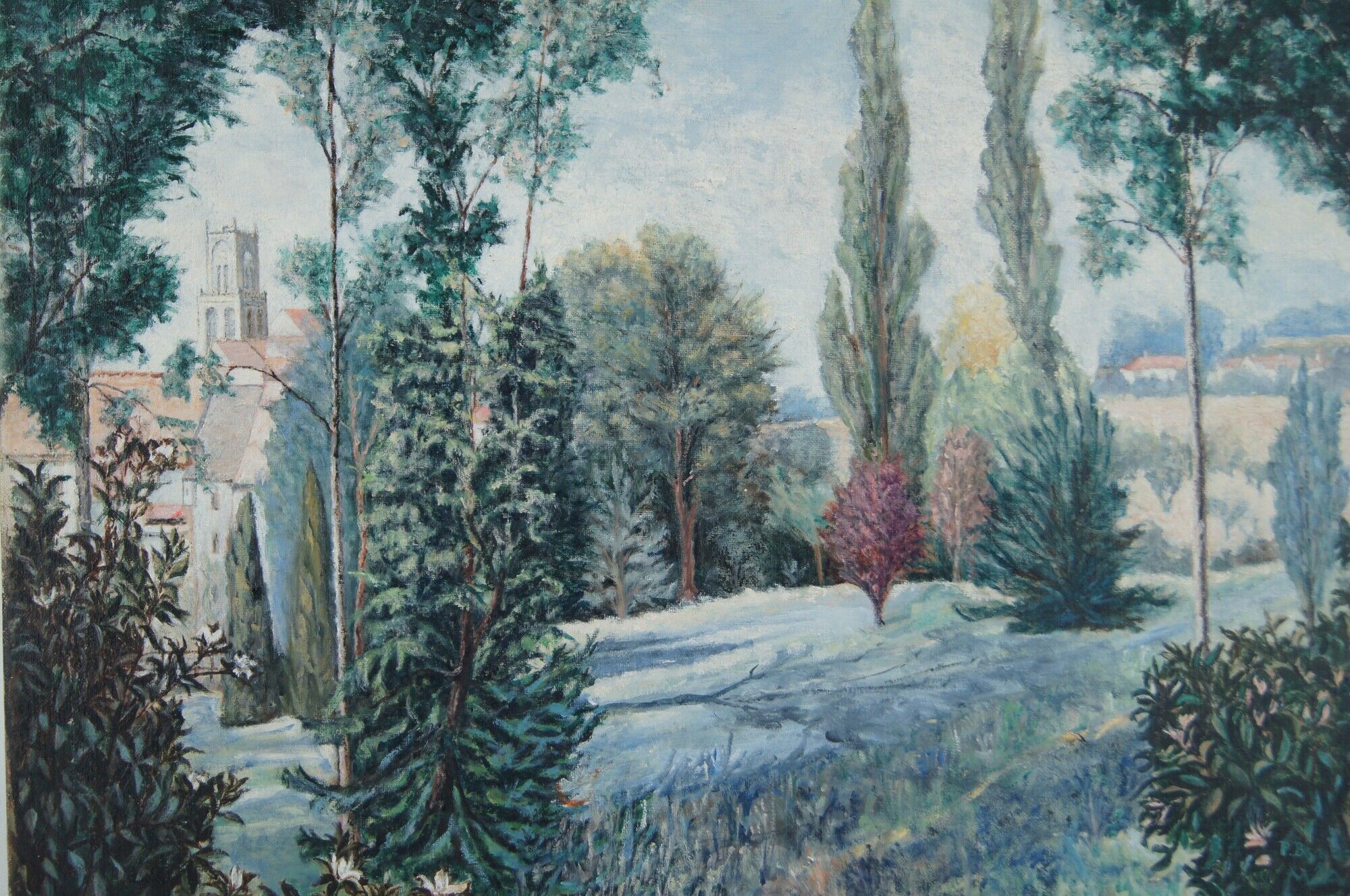 Country and village view - Oil on canvas signed at bottom right French School 20th