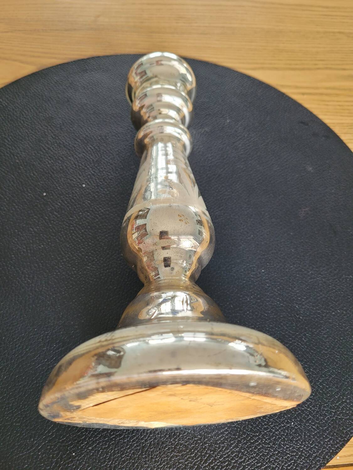 Eglomized mercurized glass candle holder