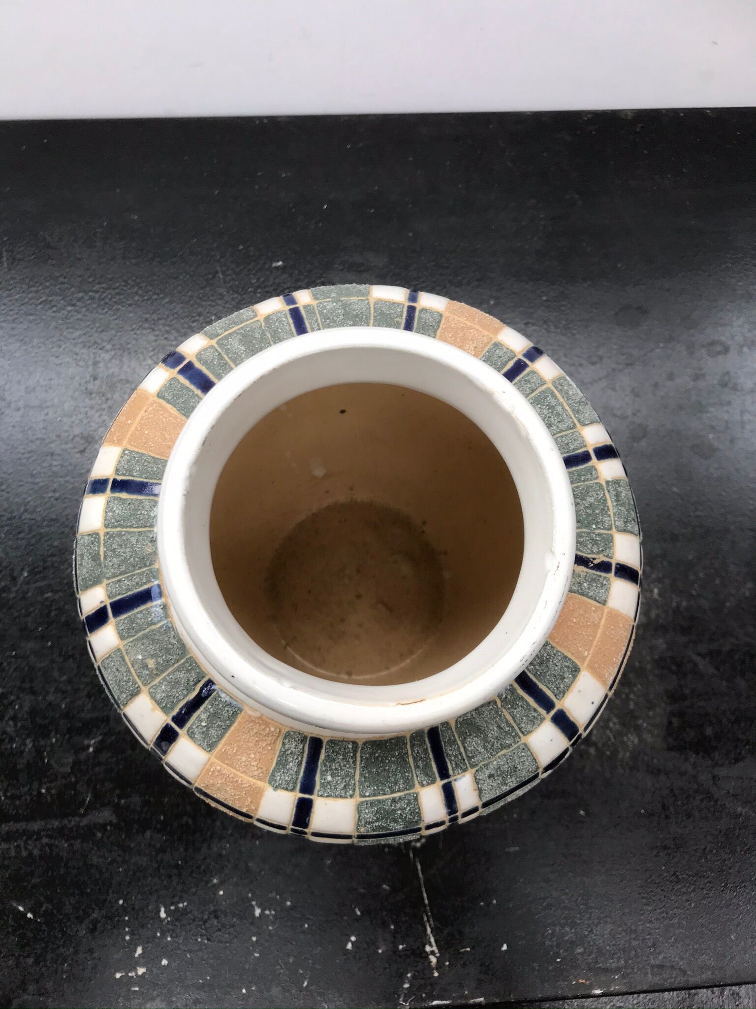 Ceramic vase white geometric decoration vintage