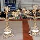 Pair of Louis XV Rocaille Style Candle Holders in Gilded Bronze and Marble