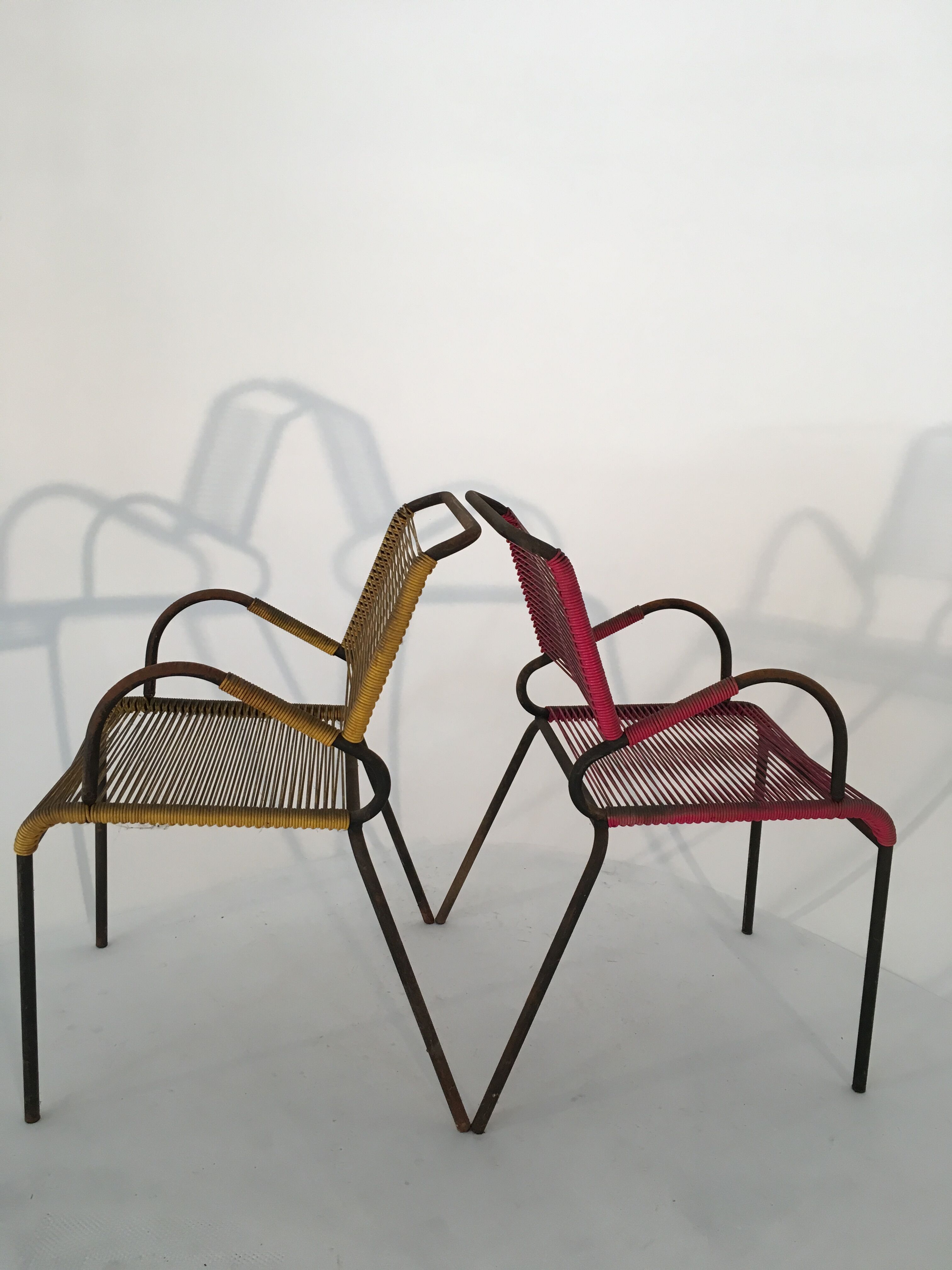 Pair of outdoor scoubidou armchairs