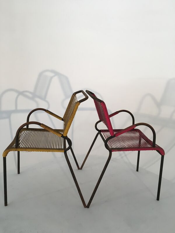 Paire de fauteuils scoubidou pour extérieur