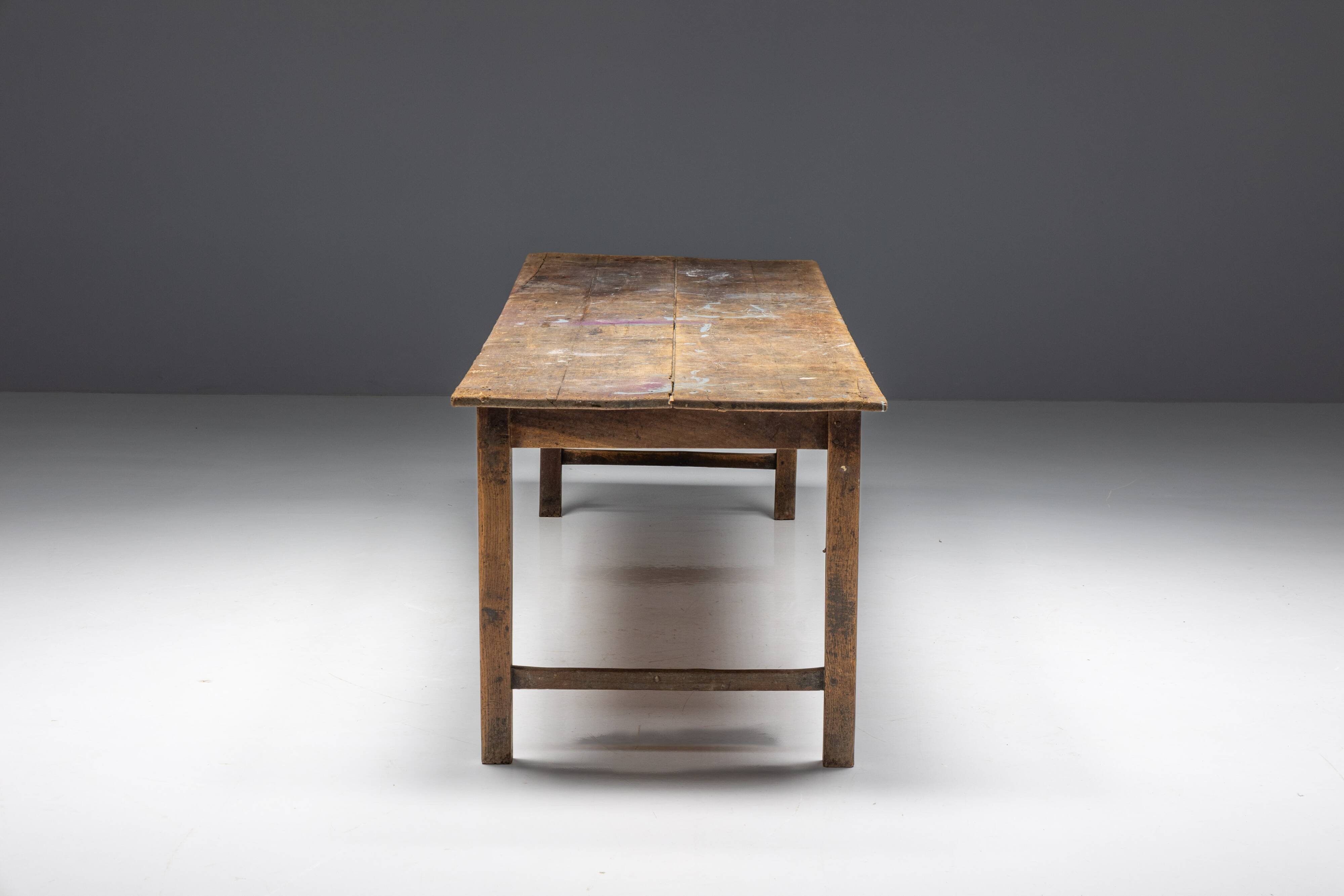 Rustic Primitive Farmhouse Dining Table, France, 19th Century