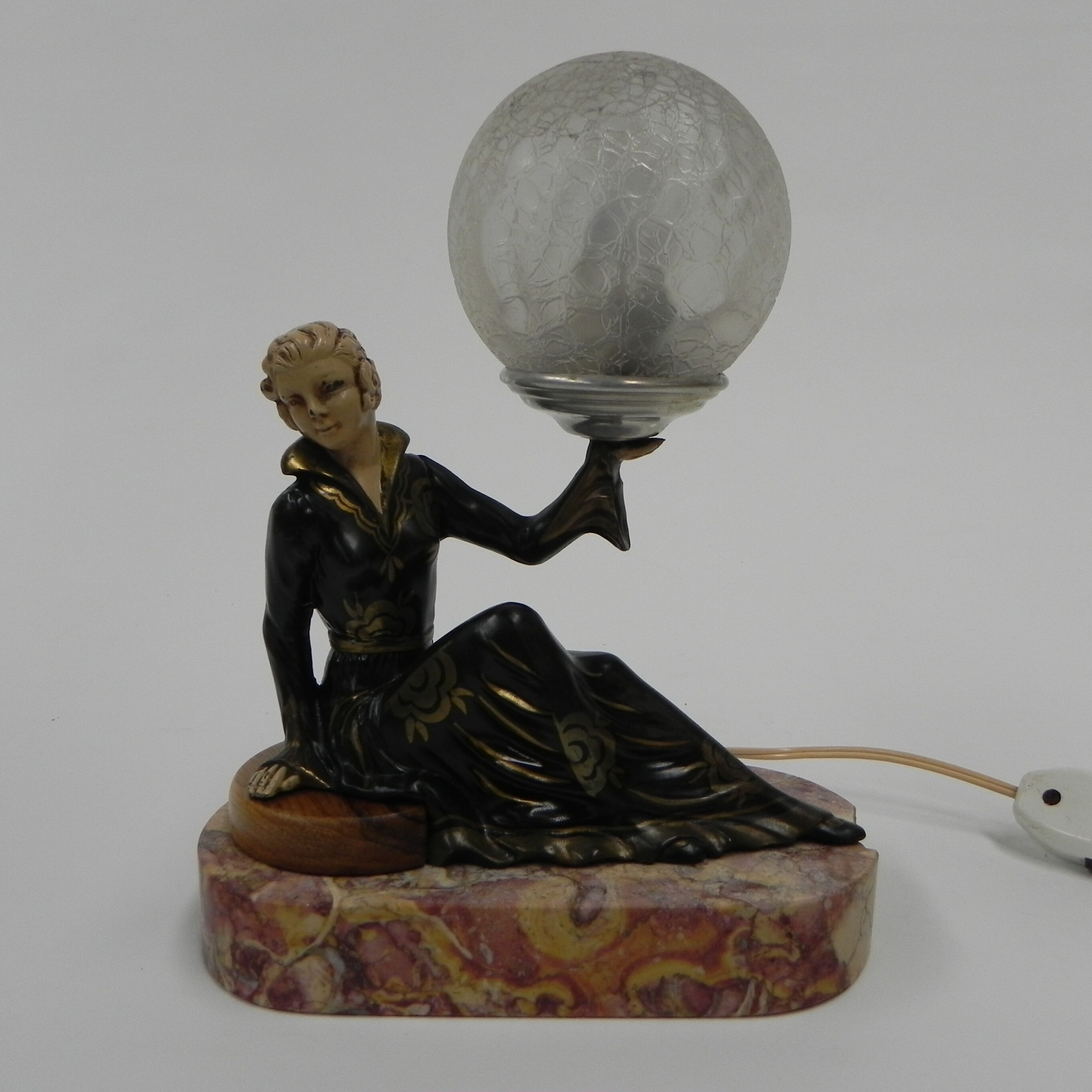 Art deco desk lamp sitting woman with globe