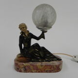 Art deco desk lamp sitting woman with globe