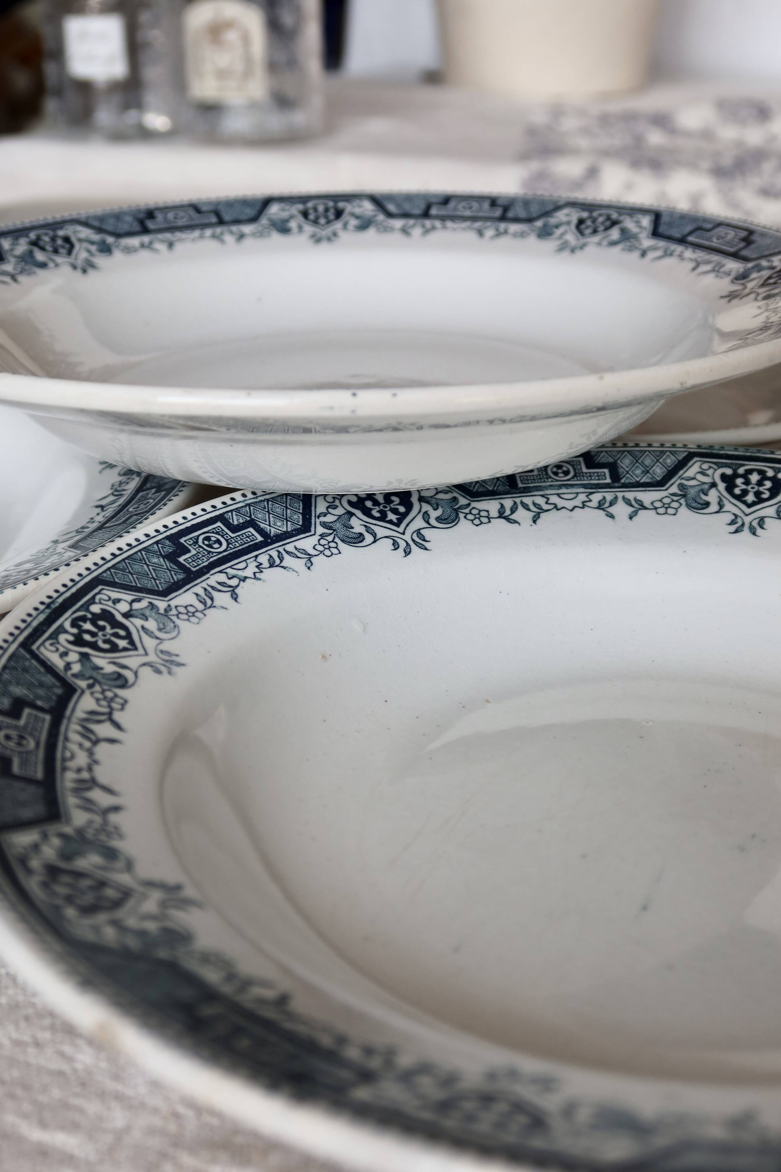 4 vintage deep plates in ironstone, Morocco model - Moulin des Loups