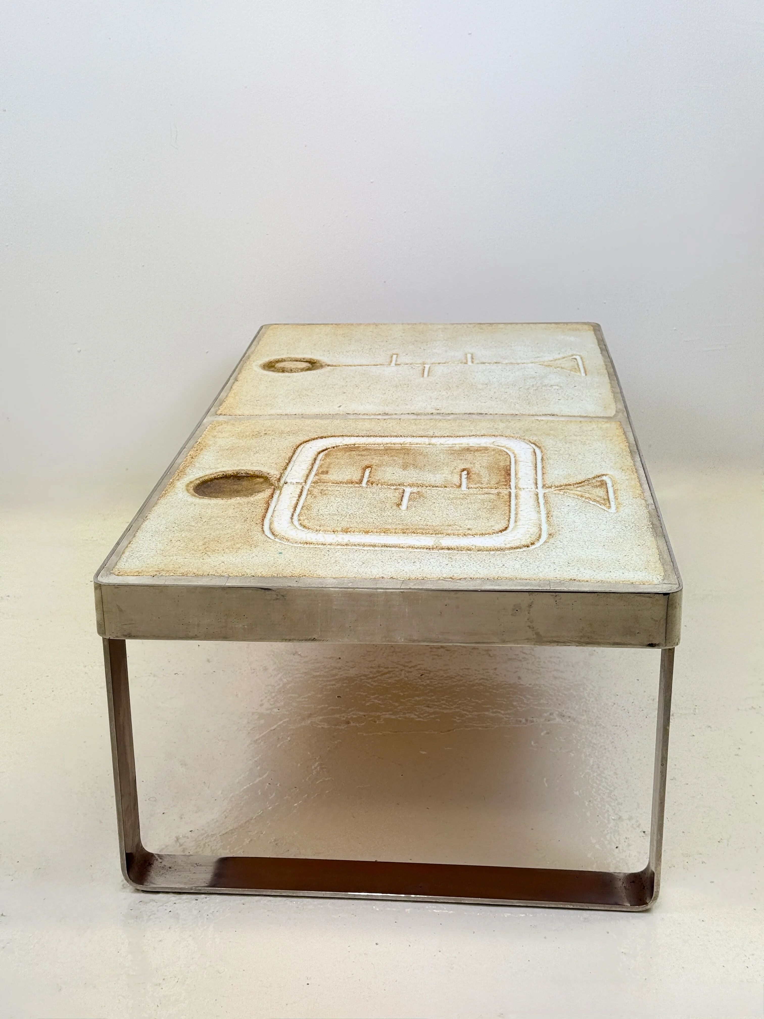 Table basse céramique / chrome — Jean Gregorieff, France, 1970s